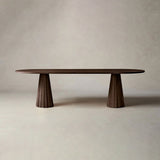 Brank Oval Dining Table Faceted Cone Base with Beveled Edge Top