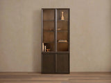 Nason Modular Glass Display Cabinets Oak Wood Tall Cabinets Large Bookcase with Integrated LED Lighting