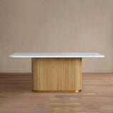 Finnley Rectangle Dining Table with Stone Top Reeded Oak Base
