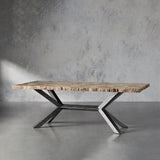 Petra Rectangle Dining Table marble & Petrified Wood Top with Iron Base