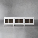 Rowan Modular Glass Door TV Stand Cabinet Mahogany Sideboard Wood Television Storage Unit