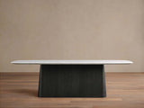 Saint Germain Natural Stone Marble Dining Table with Wood Toulouse Base