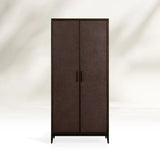 Malone Solid Wood Double Door Tall Cabinet With Leather Detailing