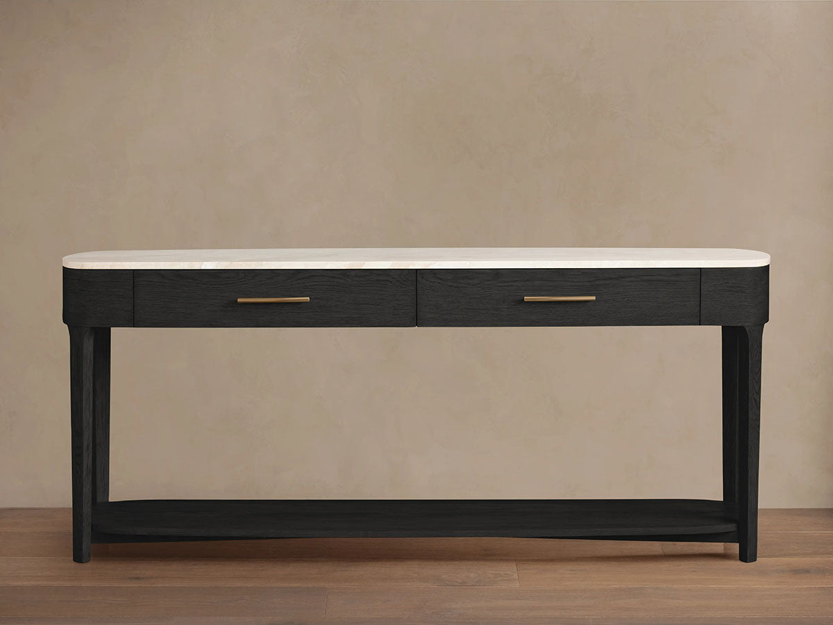 Danny Marble Top Entryway  Console Table Wtih Storage Drawers Oak Wood Hallway Entrance Table