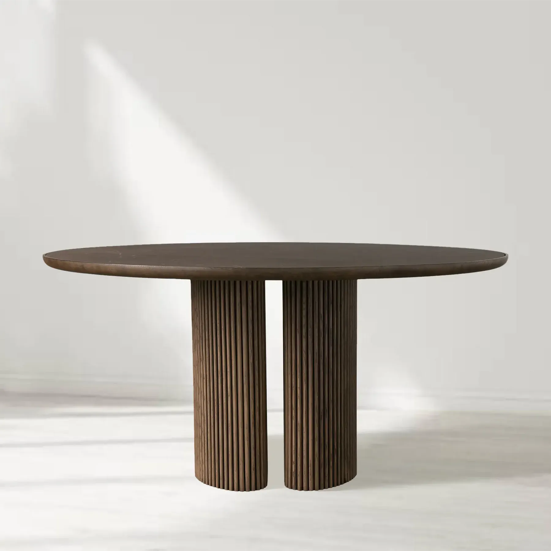 Aster Oak Wood Round Dining Table With Natural Marble Top