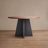 Recycled Metal Round Dining Table Hand-Hammered Top & Black Vertex Iron Base