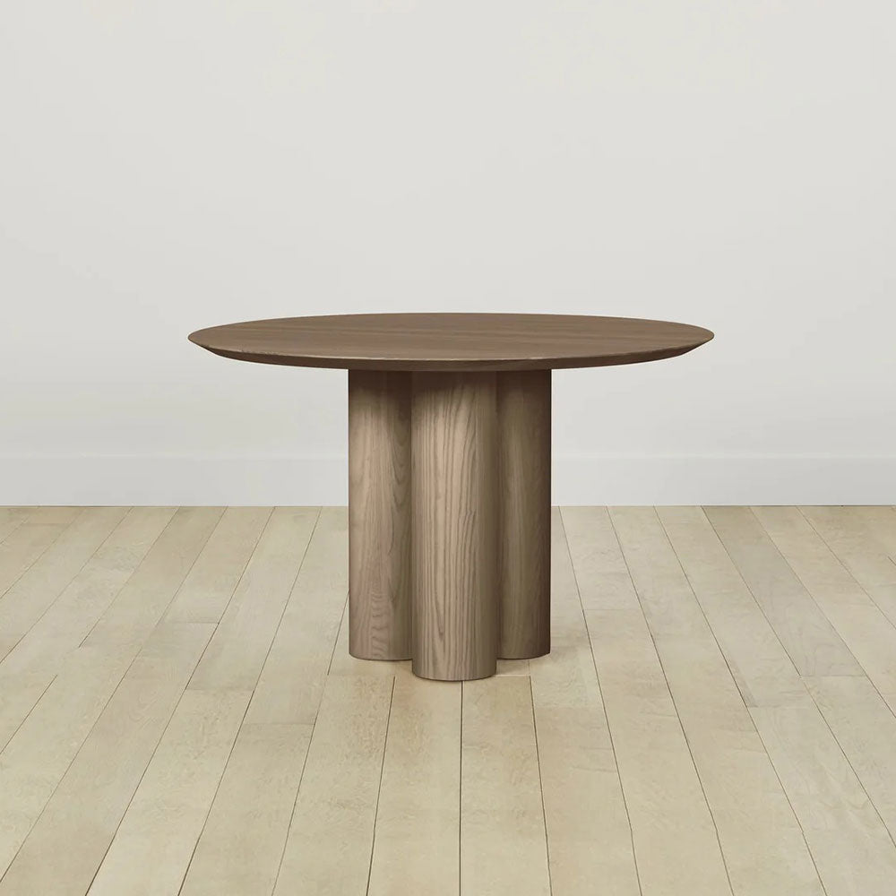 Reade Natural Ash Wood Round Dining Table with Sculptural Columnar Legs