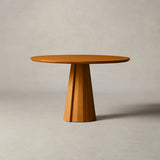 Brank Wood Round Dining Table With Faceted Cone Base