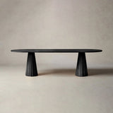 Brank Oval Dining Table Faceted Cone Base with Beveled Edge Top