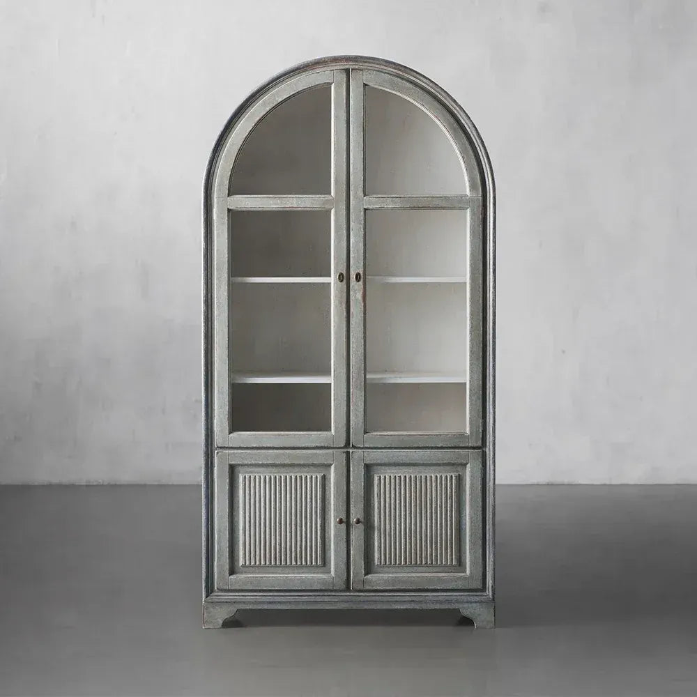 Giotto Antique Tall Display Cabinet Wood Side Storage Cabinet Bookcase with Glass Doors